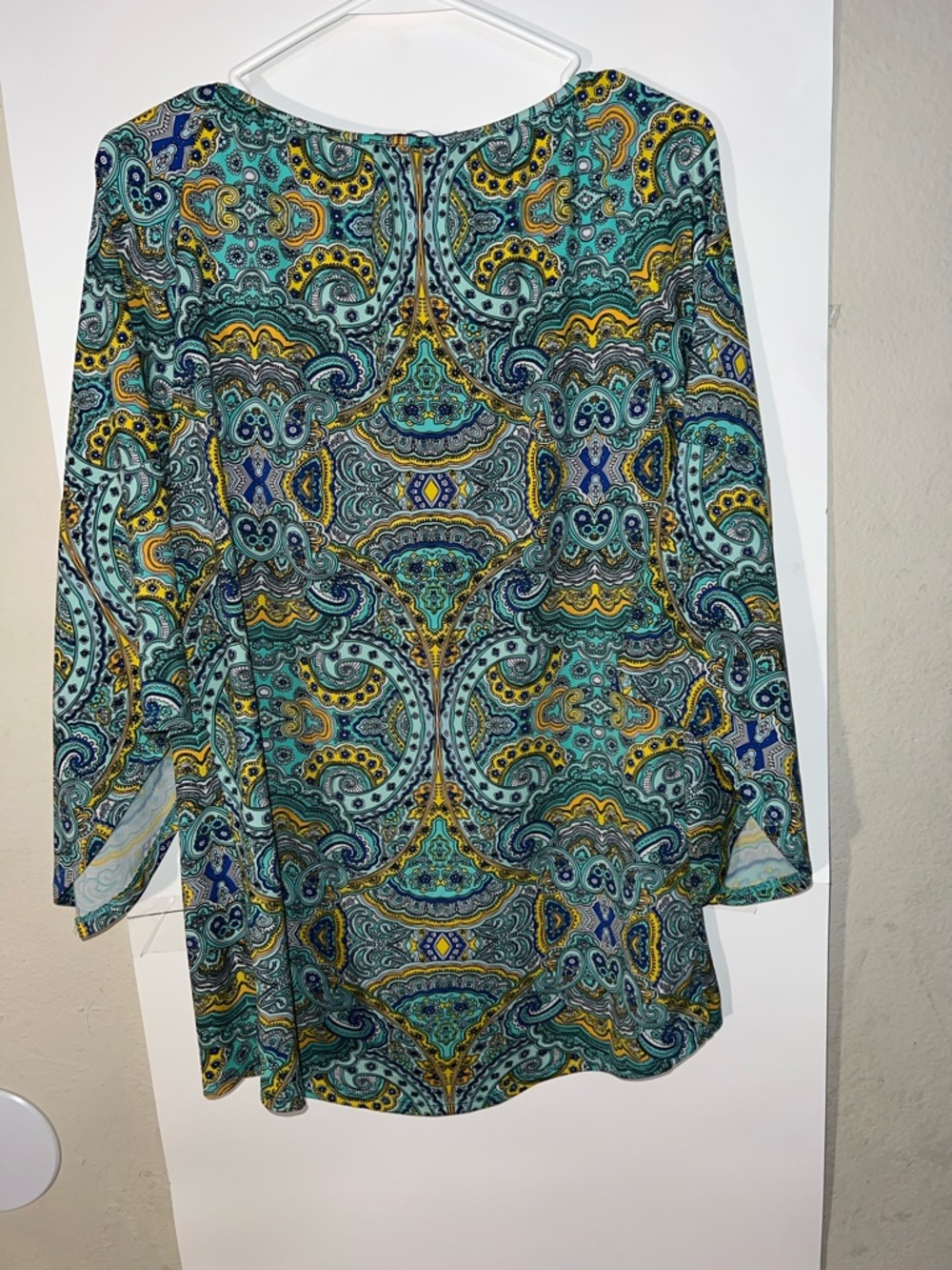 Tacera Teal and Yellow Paisley Scoop-Neck Tunic - Picture 4 of 4